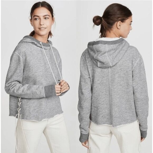 Rag & Bone Amelia Lace Up Hoodie Cropped Sweatshirt, Gray Size XS - Picture 1 of 10